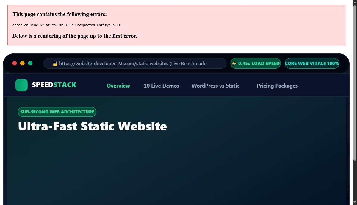 Ultra-Fast Static Website Live Mockup (0.45s Speed & 99/100 Score)